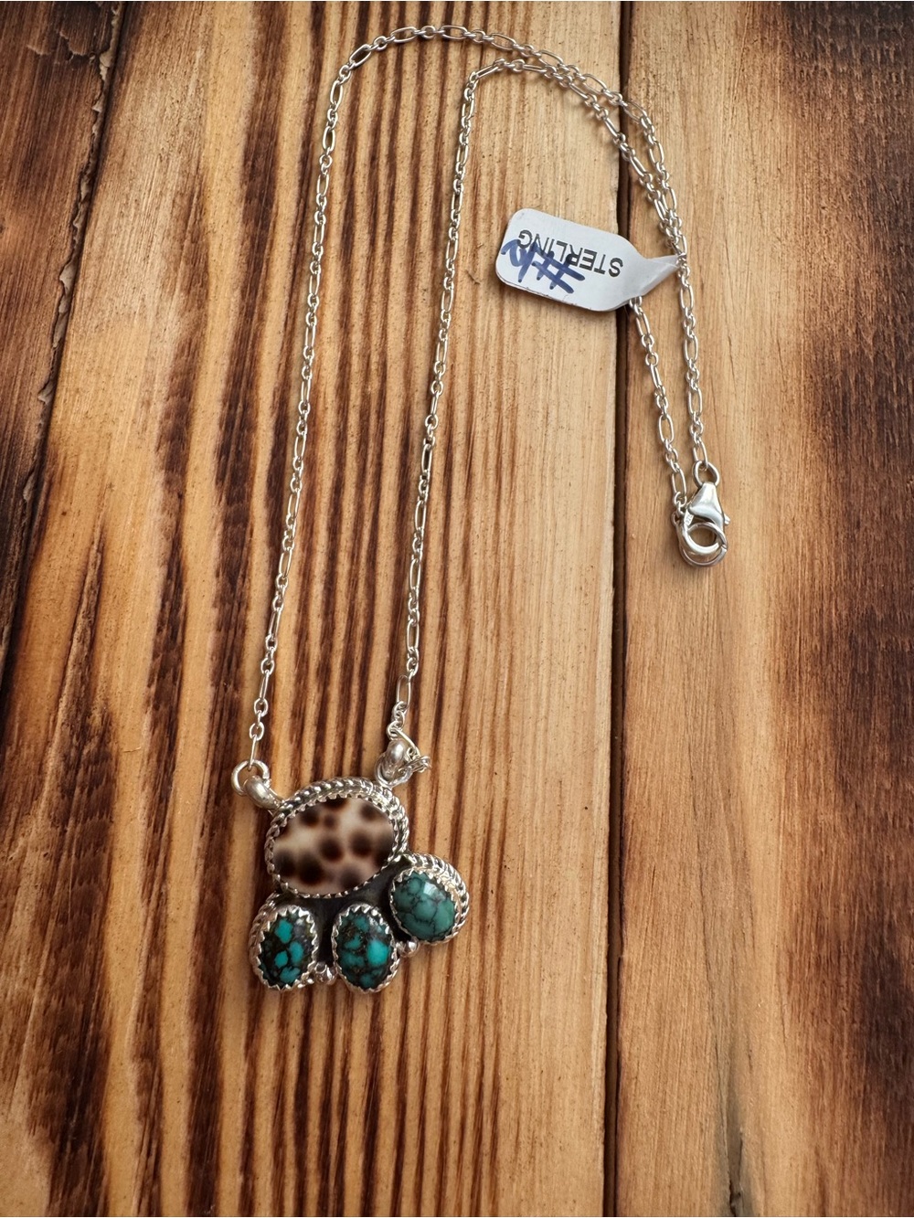 Native American Made Cowrie and Hubei Turquoise Necklace